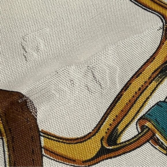 Vintage Fernand Aubry Paris Scarf Equestrian Design Blue Cream Red Tan Gold 30” - Picture 12 of 15